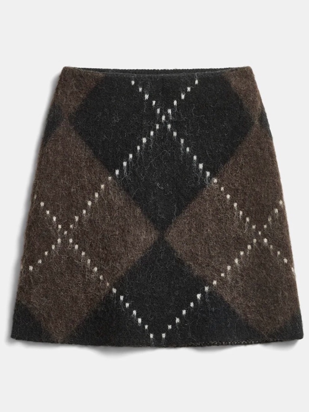 Argyle Pattern Wool-Blend Mini Skirt in Brown and Black